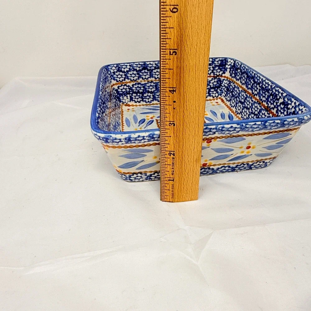 Temp-tations Old World 1.5 QT Square Baker Blue Floral Ceramic Ovenware by Tara